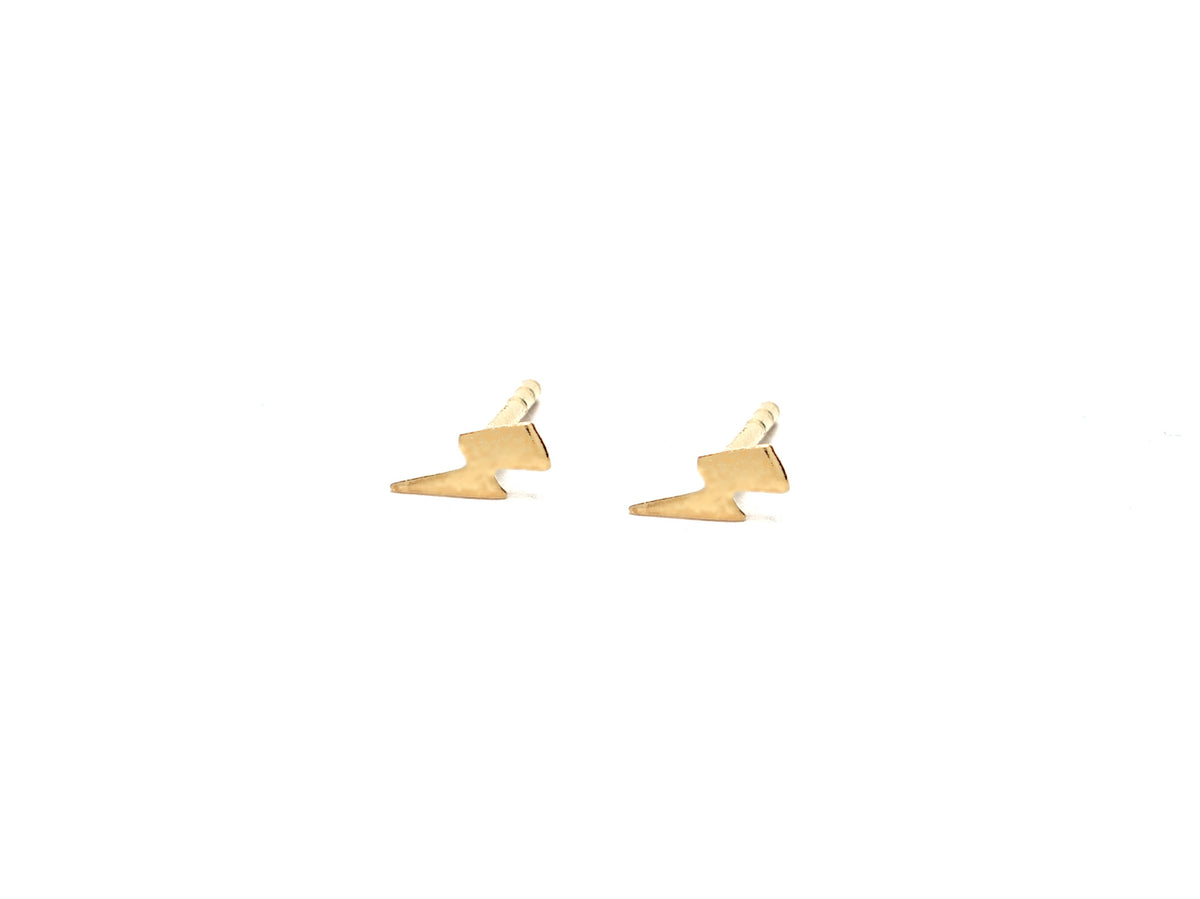 Angelina gold lightning earrings up close product photo
