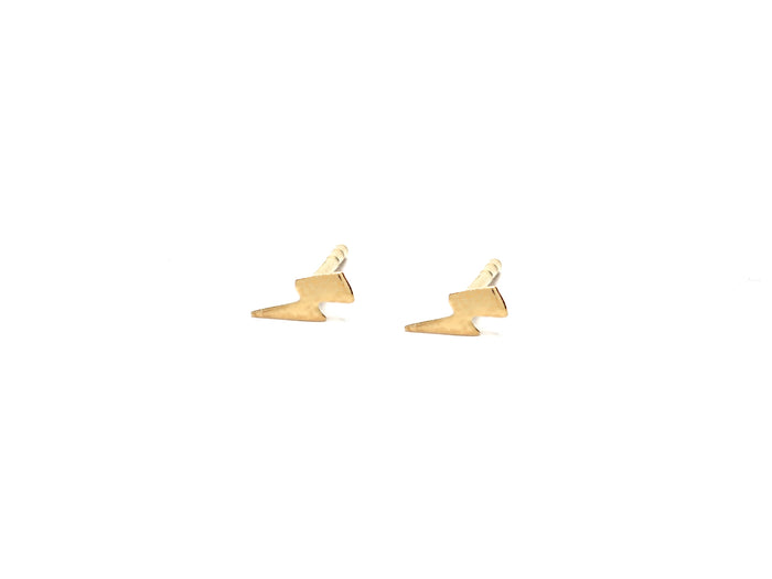 Angelina gold lightning earrings up close product photo