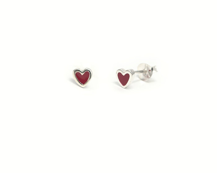 Katie red heart earrings up close product photo