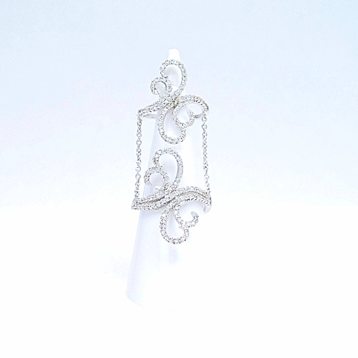 ornate two chained cubic zirconia daisy ring 