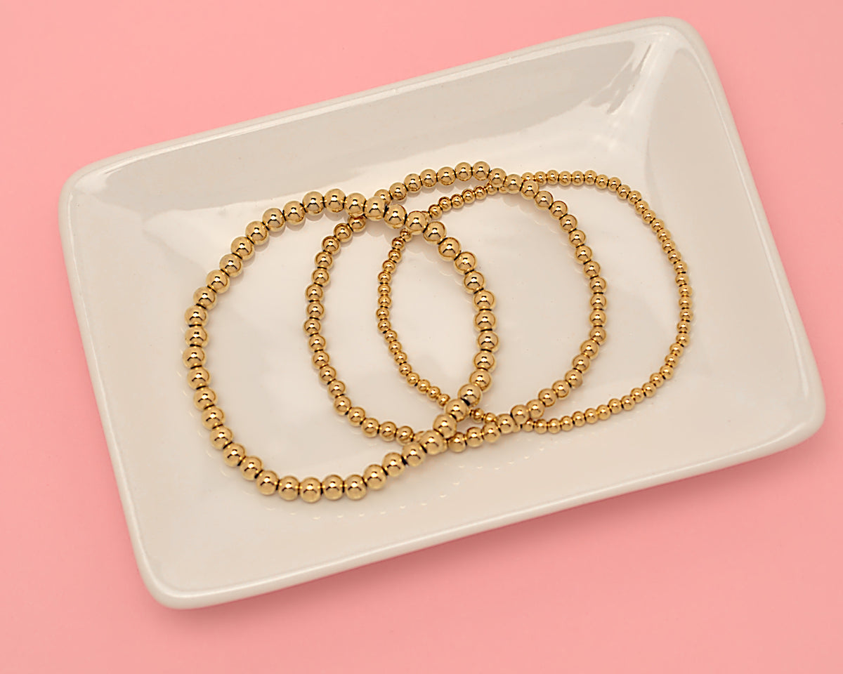 5 mm, 4 mm, 3 mm gold bead bracelet minimalist modern everyday jewelry online near me shop affordable trendy