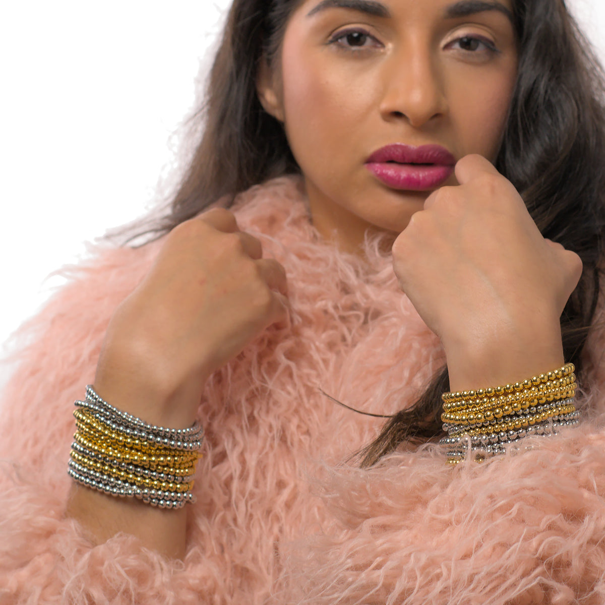 Bethany everyday bracelet by coco + peach jewelry stacked on a model