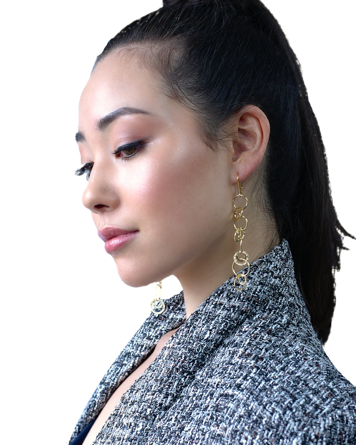 lightweight effortless affordable gold link long earrings