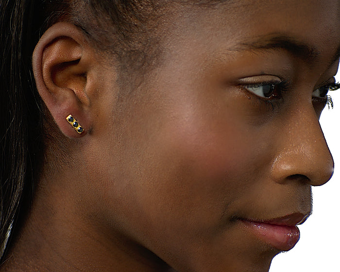 minimalist bar earrings cz black stud