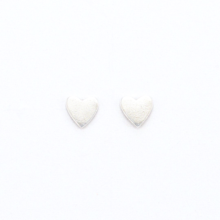 Viviana silver heart stud earrings up close product photo