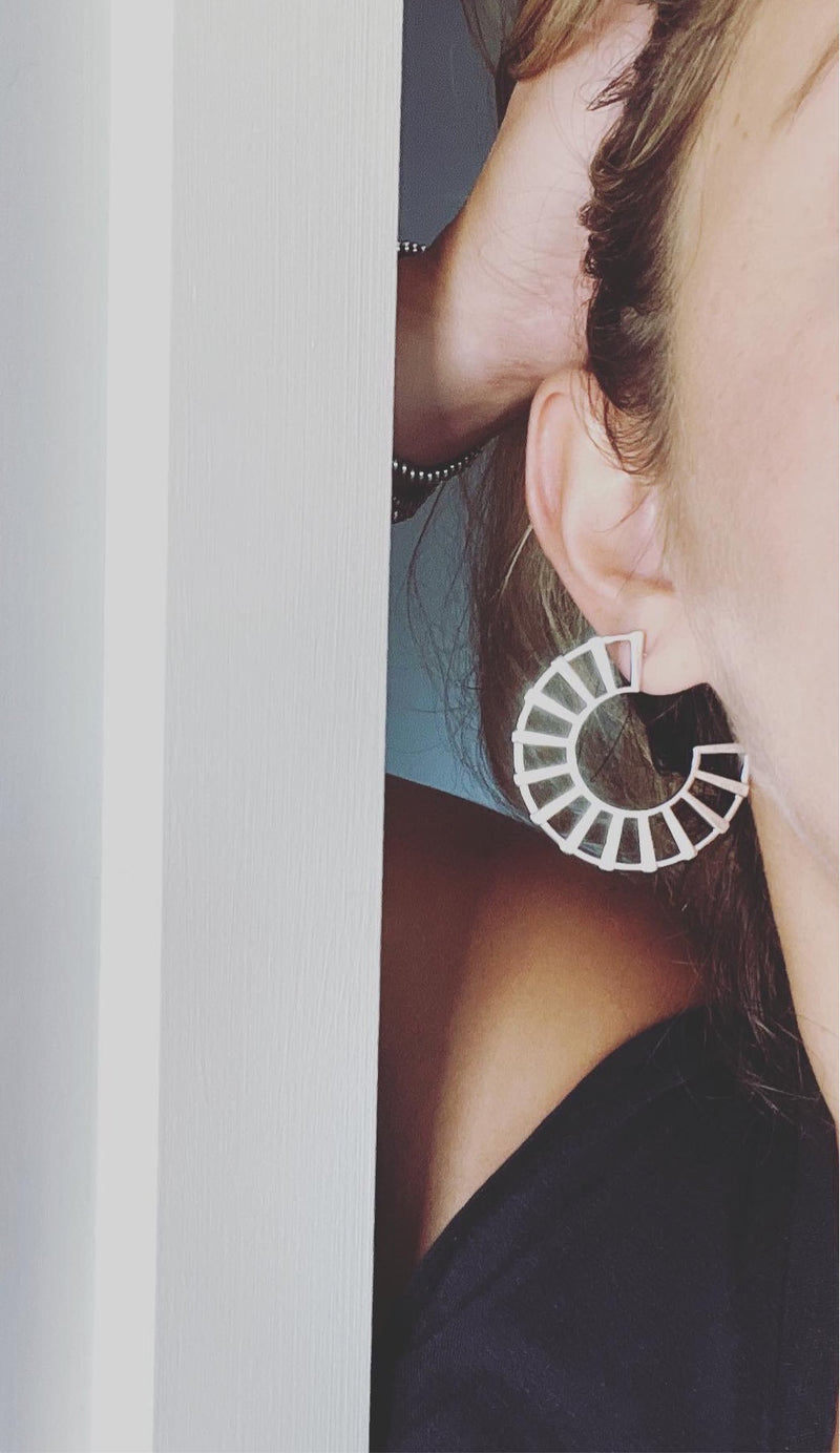 silver and gold plated statement fan earring near me jewelry online